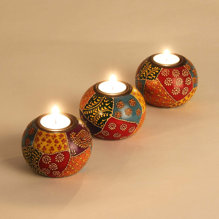 Hand-painted tealight holders Anila set of 3