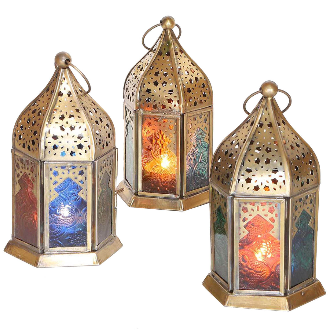 Oriental glass lanterns Nael multicolored set of 3