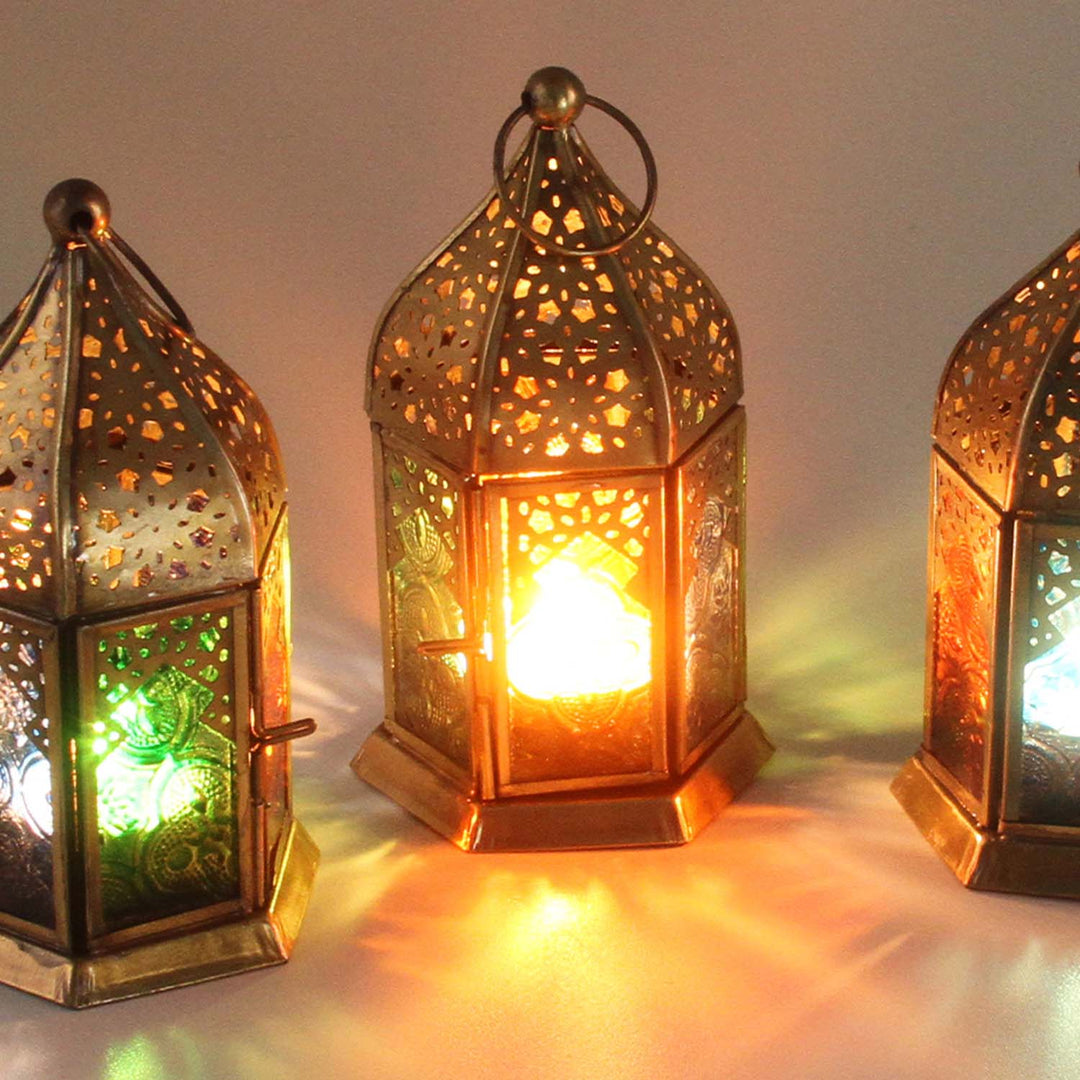 Oriental glass lanterns Nael multicolored set of 6