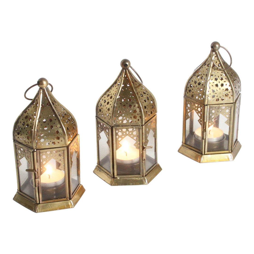 Oriental glass lanterns Nael Transparent set of 3