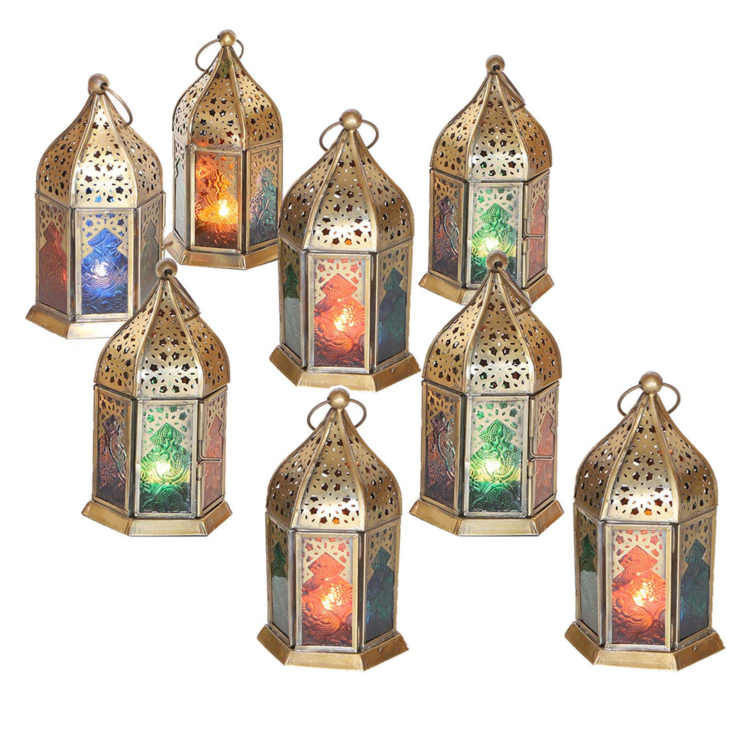 Oriental glass lanterns Nael multicolored set of 8