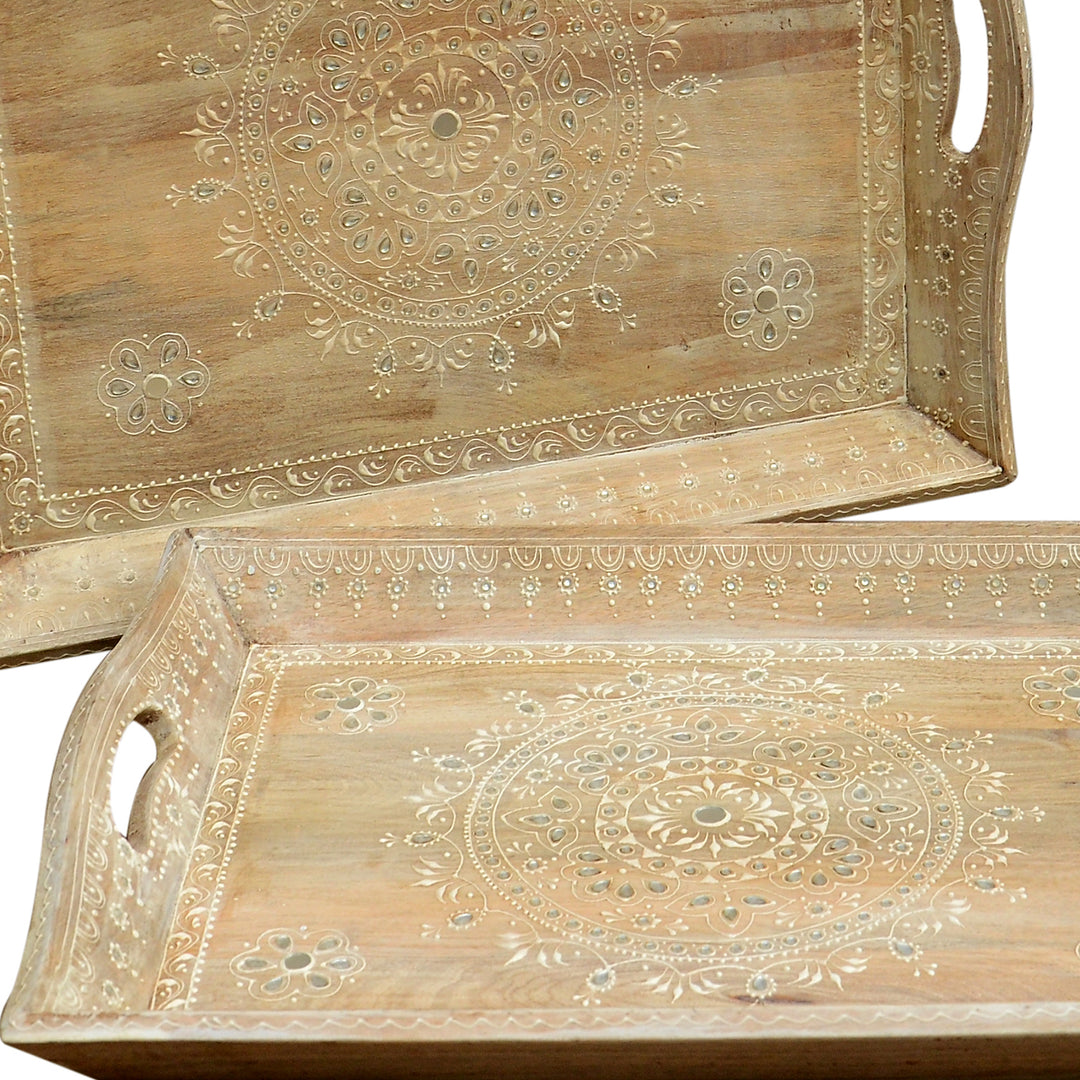 Hand-painted Parvin serving trays in a set of 2