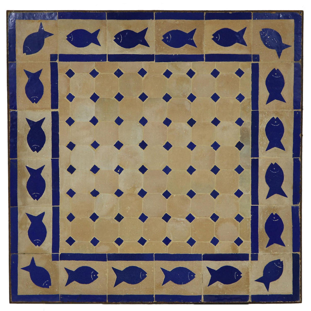 Bank mozaïek tafel 60x60 vis blauw