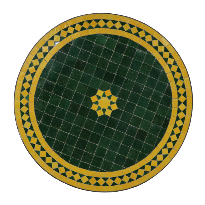 Mozaïektafel uit Marokko - ster-groen-geel - rond -M60-20